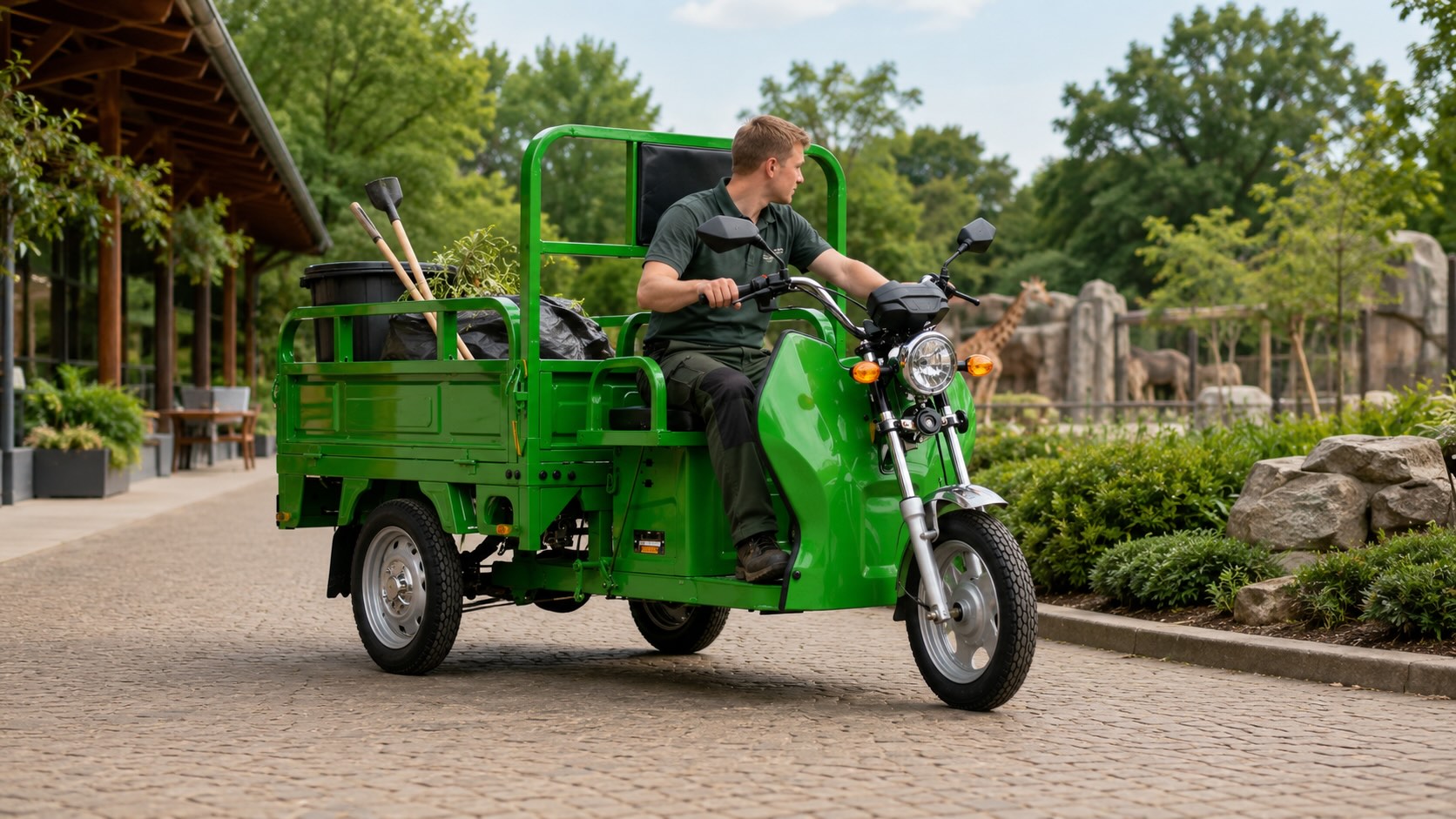 Elektrické pracovní vozítko do areálu zoo resortu kempu nebo hotelu pro tichý provoz a údržbu