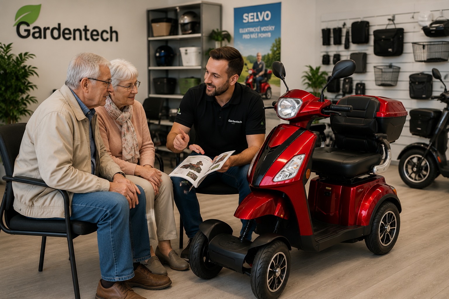 První jízda na elektrickém vozíku pro seniora s podporou rodiny a servisu
