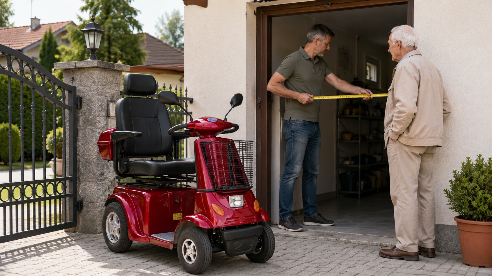Měření průjezdu před koupí elektrického vozíku pro seniora