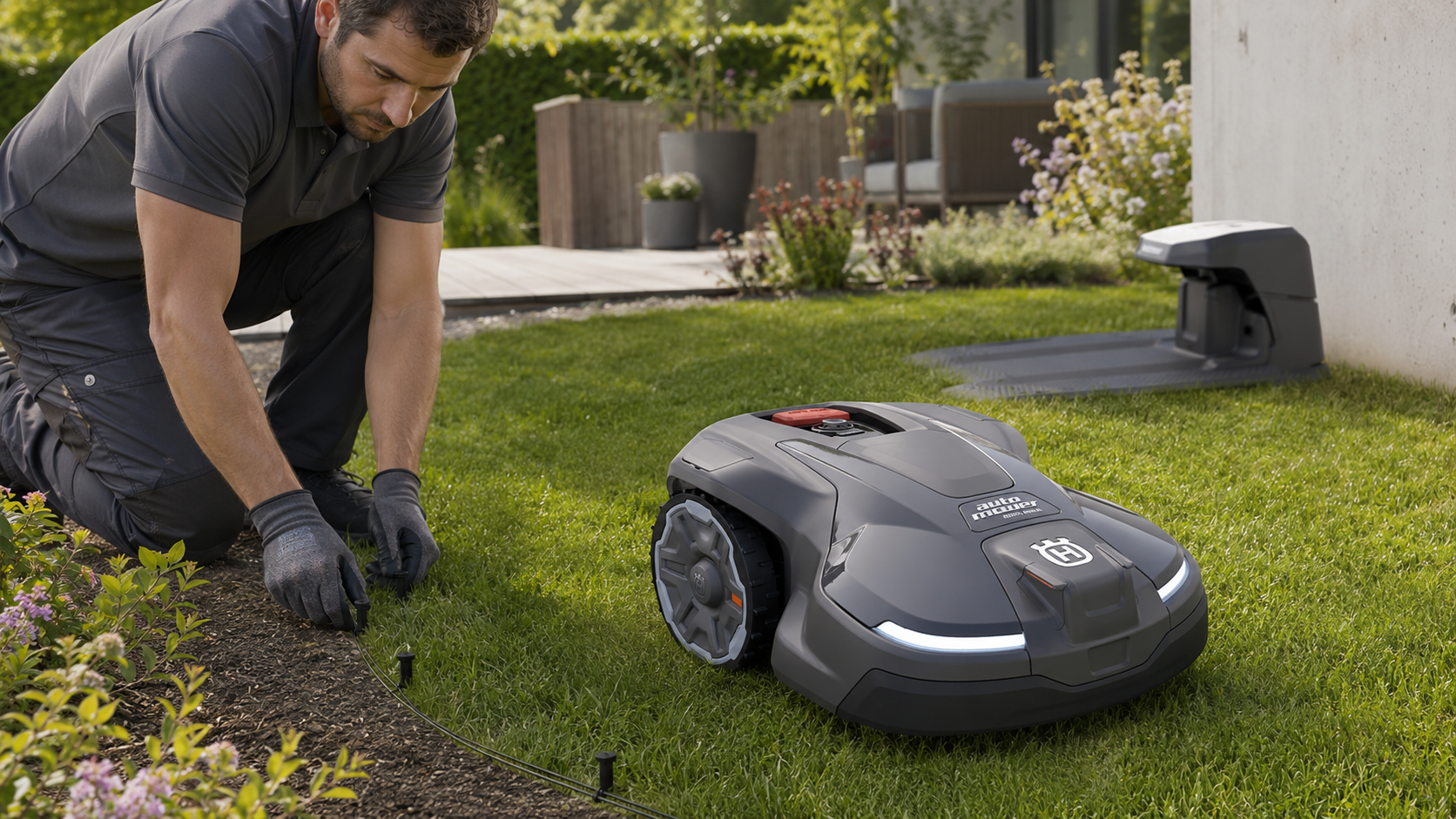 Instalace robotické sekačky Husqvarna Automower s obvodovým vodičem