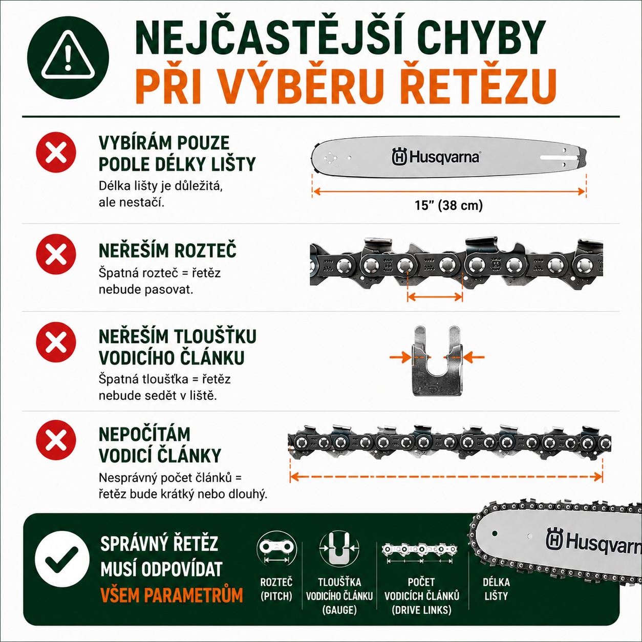 Nejčastější chyby při výběru řetězu na motorovou pilu.
