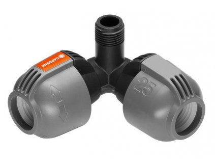 L-kus 25mm x 1/2"vnější závit, rohová přípojka zadešťovače Gardena