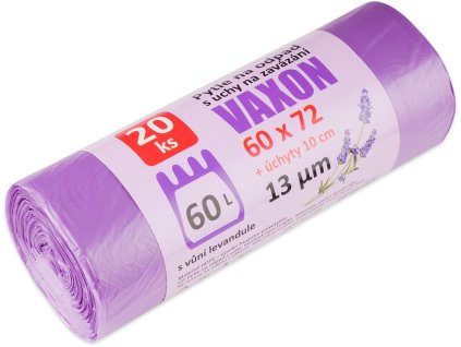 Pytle na odpadky Vaxon 60 l – 20 ks, 13 µm, vázací, fialové, vůně levandule