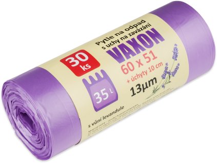 Pytle na odpadky Vaxon 35 l – 30 ks, 13 µm, vázací, fialové, vůně levandule