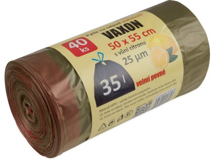 Pytle na odpadky Vaxon 35 l – 40 ks, 25 µm, zatahovací, khaki, vůně citronu