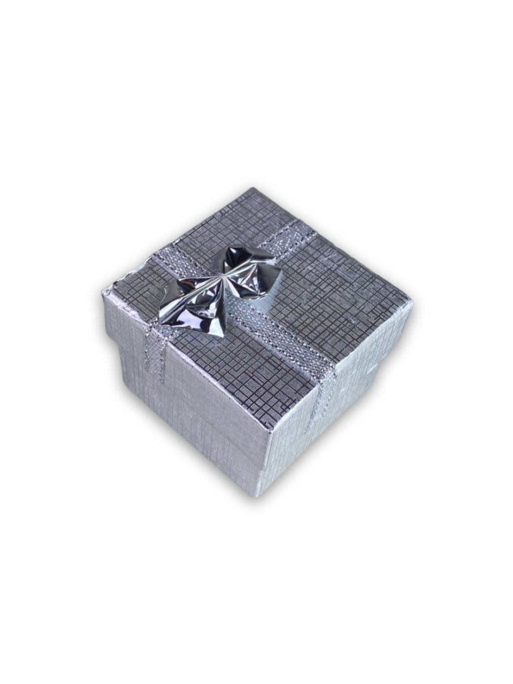 Malá krychlová dárková krabička stříbrné barvy s mašličkou