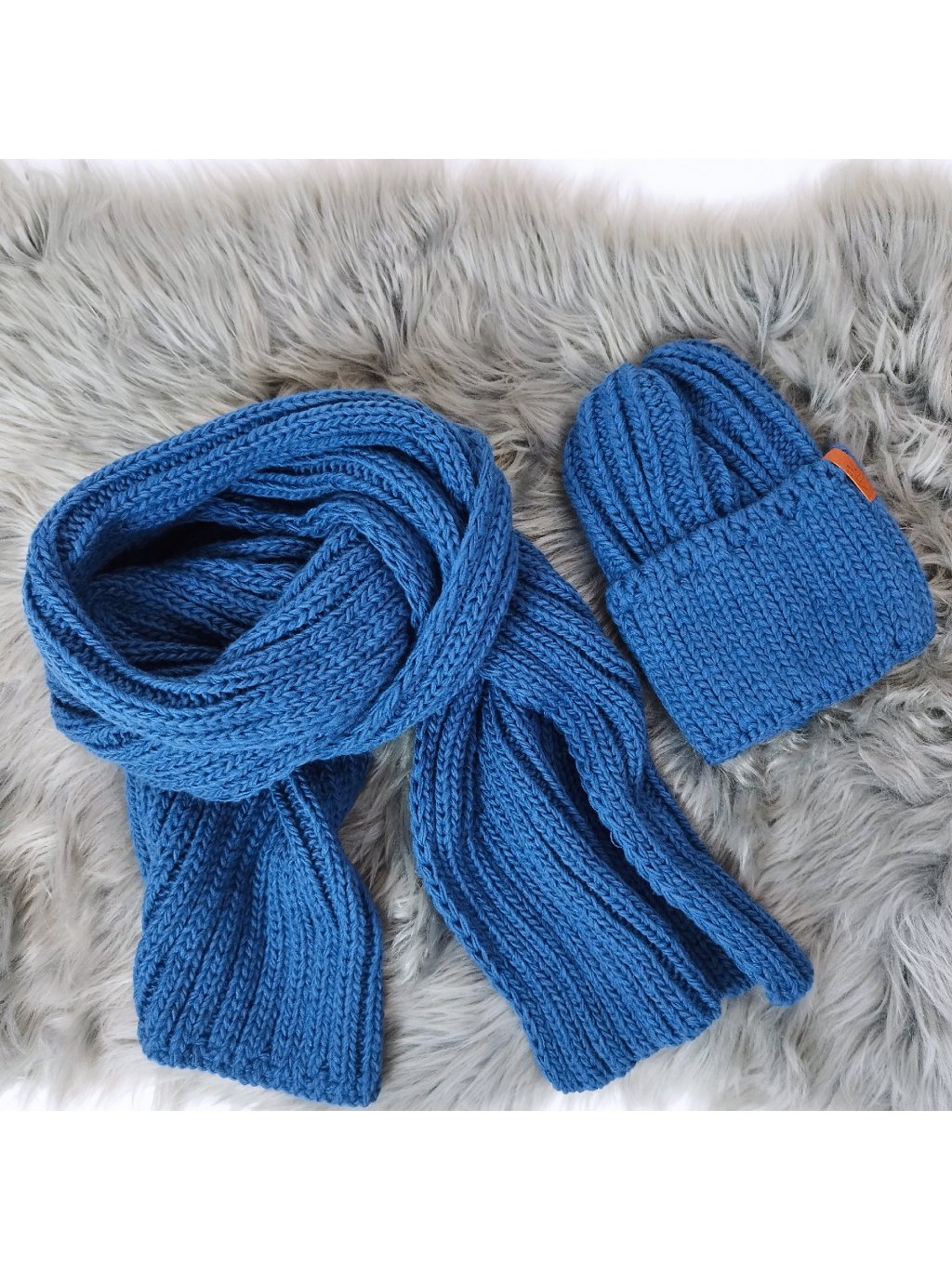 Zimní komplet čepice a šála - modrý