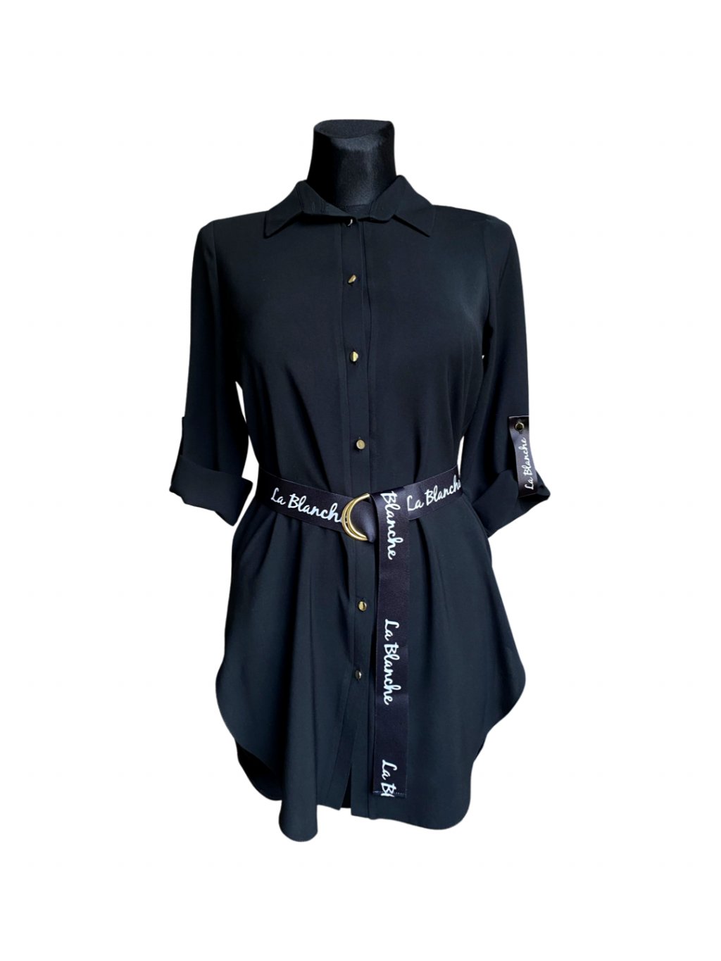 La Blanche košilová tunika s opaskem - černá