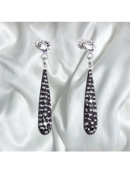 Stříbrné náušnice visací s krystaly Swarovski - černá slza