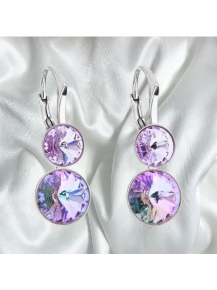 Stříbrné náušnice s krystaly Swarovski - světle fialové
