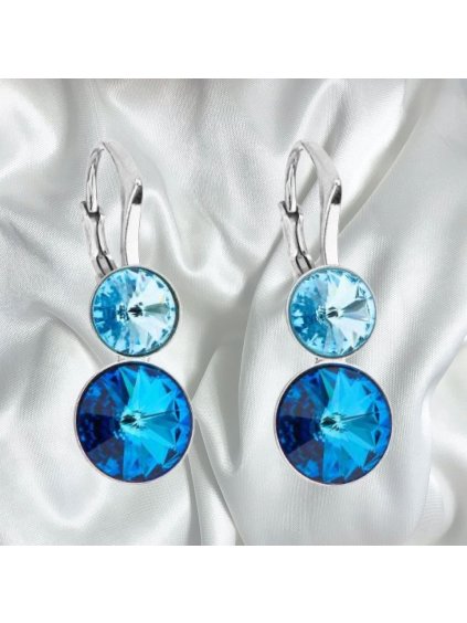 Stříbrné náušnice s krystaly Swarovski - světle modré