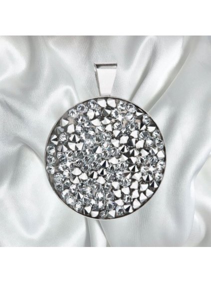 Stříbrný přívěsek s krystaly Swarovski - šedý kulatý