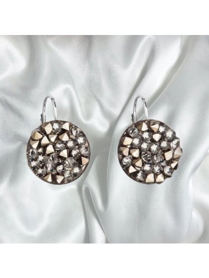 Stříbrné náušnice visací s krystaly Swarovski - zlato šedé