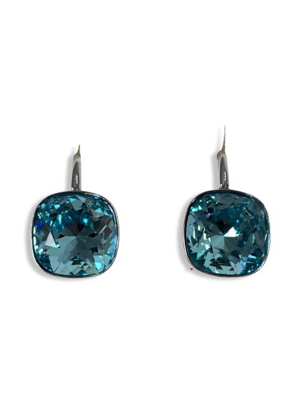 Stříbrné náušnice s krystaly Swarovski - tyrkysový čtverec