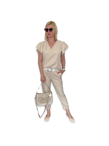 Kabelka crossbody Laura Biaggi - béžová s vykrojeným vzorem