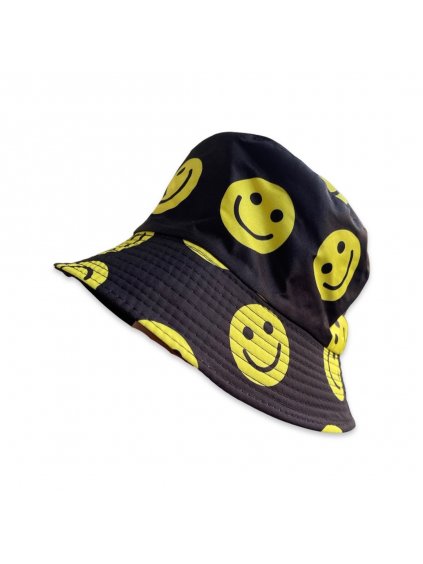Letní klobouk - černý se žlutými smajlíky
