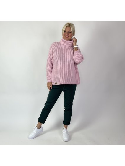 Madame Sue Mohérový svetr s rolákem - světle růžový