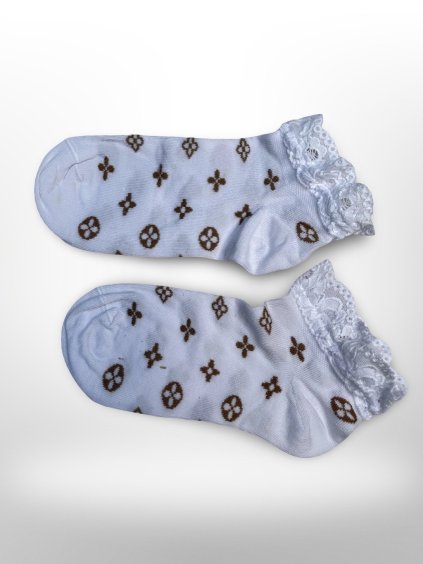 Dámské  kotníkové ponožky se vzorem a krajkou - bílé