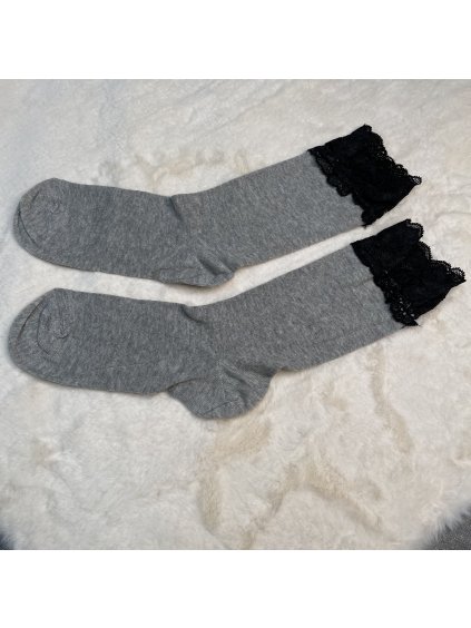 Dámské  ponožky s krajkou  - šedé