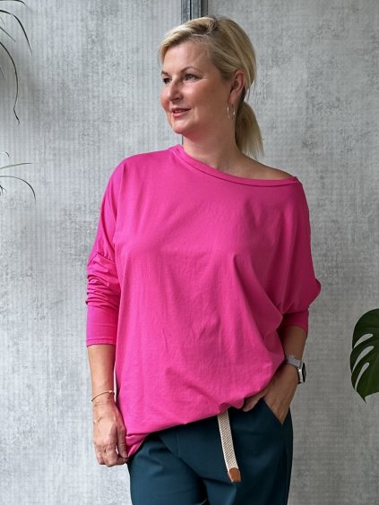 Basic triko Perfetto s dlouhým rukávem plussize - fuchsia