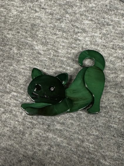 Brož kočička - zelená