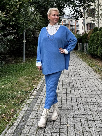 Pletená sukně Flora - džínově modrá