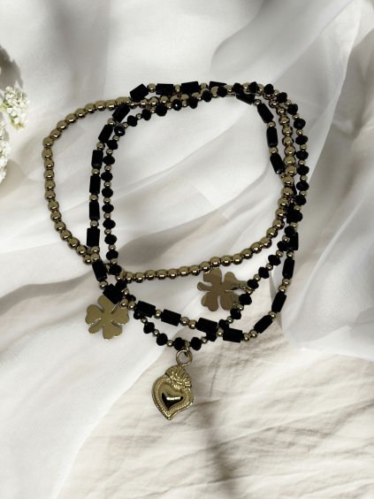 Trojitý náramek na pružince Luck - černý