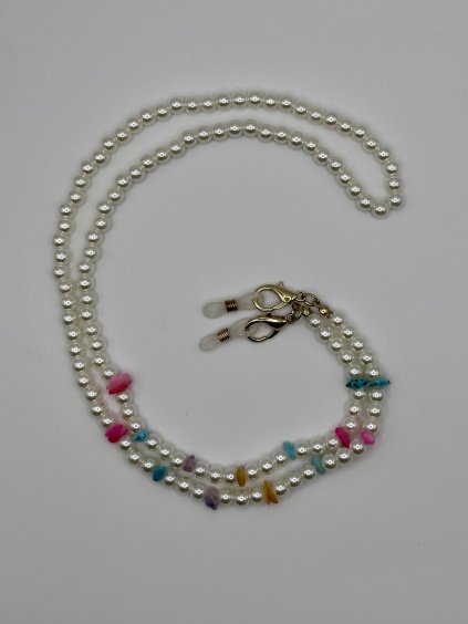 Řetěz na brýle - perličky a multicolor kamínky