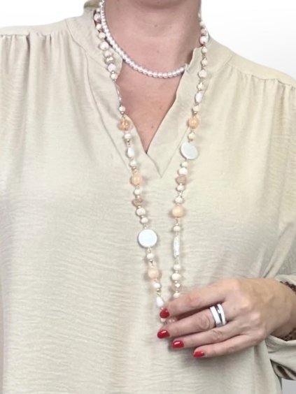 Boho korálkový náhrdelník - béžová