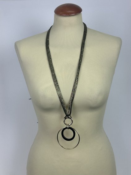 Náhrdelník textil/kruhy - metalic