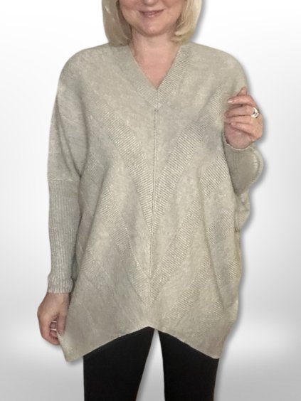 DLOUHÝ ASYMETRICKÝ SVETR DO V ZINA 042– CAPPUCCINO