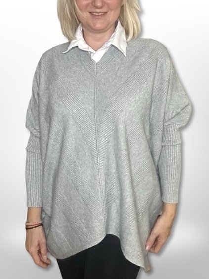 DLOUHÝ ASYMETRICKÝ SVETR DO V ZINA 042– ŠEDÝ