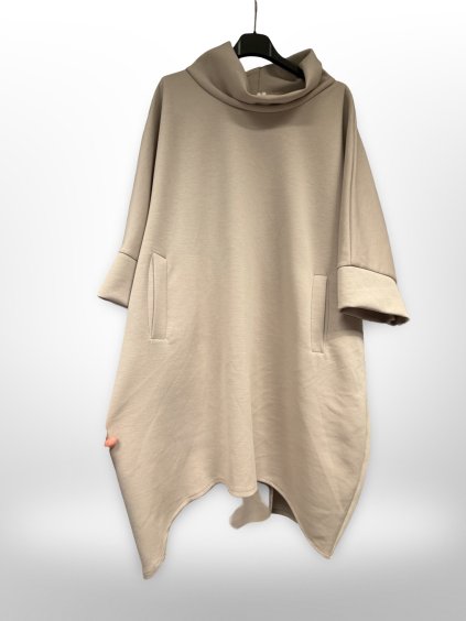 TUNIKOVÉ ŠATY S ROLÁKEM - BÉŽOVÁ