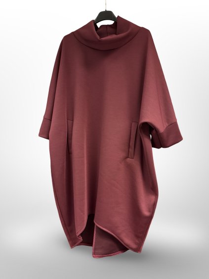 TUNIKOVÉ ŠATY S ROLÁKEM - BORDÓ