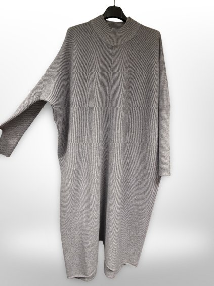 ÚPLETOVÉ KIMONO ŠATY - ŠEDÁ