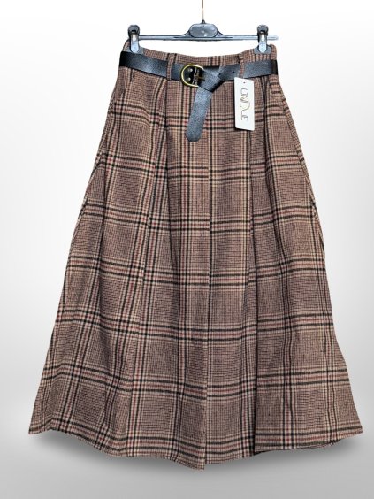 SUKNĚ PETITO SE SKLADY - HNĚDÁ/ČERVENÁ