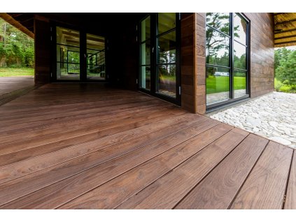 Thermory Benchmark thermo ash cladding C20 decking D45J. Private house in Saaremaa Estonia