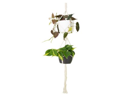 81312 zaves na kvetinac macrame dvojity 120 cm macrame bila