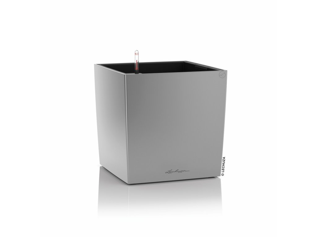 Samozavlažovací květináč Cube Premium 40 cm, stříbrná