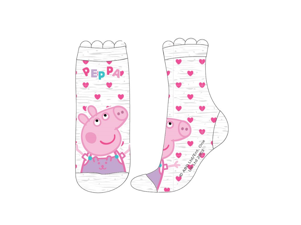 Ponožky PEPPA PIG dívčí single se srdíčky šedé
