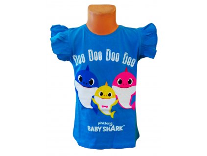 Dívčí tričko BABY SHARK krátký rukáv s volánky modré