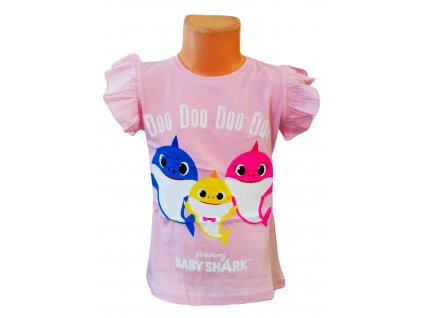 Dívčí tričko BABY SHARK krátký rukáv s volánky růžové