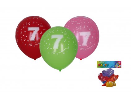 Balónek nafukovací 30cm - sada 5ks, s číslem 7