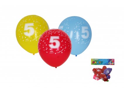 Balónek nafukovací 30cm - sada 5ks, s číslem 5
