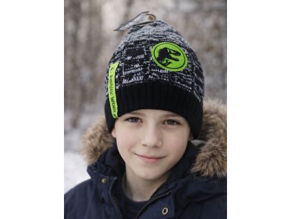 Chlapecká čepice JURSKÝ SVĚT zelený znak zimní