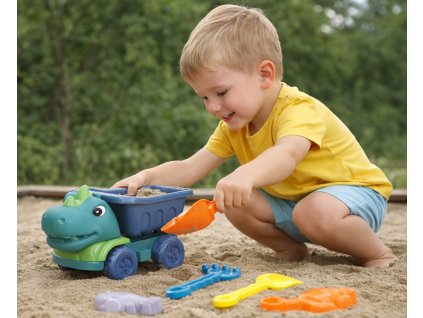 Dětské sklápěcí auto dinosaurus na písek 27 cm se sadou hraček