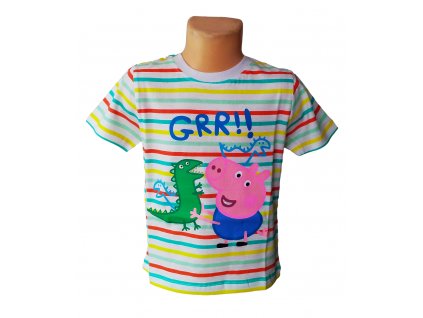Chlapecké tričko PEPPA PIG grr s barevnými proužky bílé