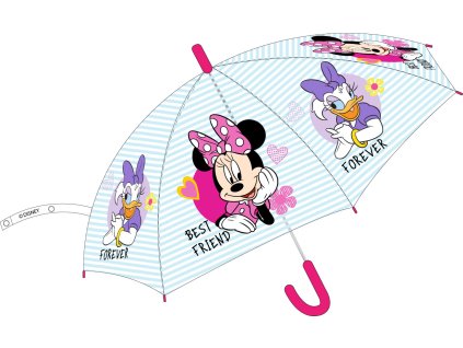 Dívčí deštník MINNIE A DAISY s mentolovými proužky automatický transparentní