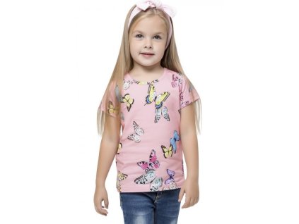 Dívčí tričko BUTTERFLY - MOTÝLCI krátký rukáv růžové