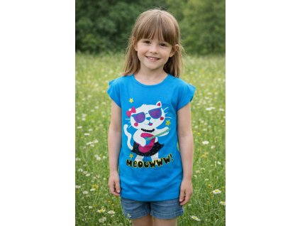 Dívčí tričko KOČKA S KYTAROU krátký rukáv